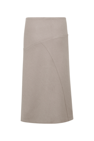 Knielanger Damen-Walkrock Modell Zita in cashmere Rueckansicht – eleganter Wollrock mit klassischem Schnitt, ideal für Herbst und Winter.