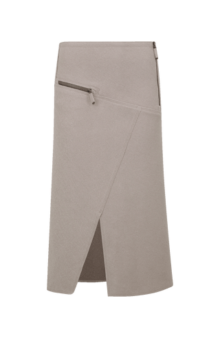 Knielanger Damen-Walkrock Modell Zita in cashmere Rueckansicht – eleganter Wollrock mit klassischem Schnitt, ideal für Herbst und Winter.