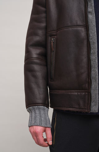 Herren-Lammfelljacke von Frauenschuh aus dunkelbraunem Nappaleder, Modell 028727 Alvin-MVN, Detailansicht