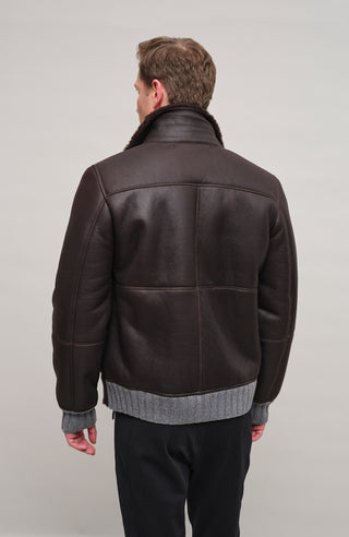 Herren-Lammfelljacke von Frauenschuh aus dunkelbraunem Nappaleder, Modell 028727 Alvin-MVN, Model Rueckansicht