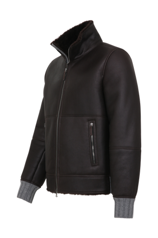 Herren-Lammfelljacke von Frauenschuh aus dunkelbraunem Nappaleder, Modell 028727 Alvin-MVN, Seitenansicht