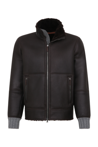 Herren-Lammfelljacke von Frauenschuh aus dunkelbraunem Nappaleder, Modell 028727 Alvin-MVN, Vorderansicht