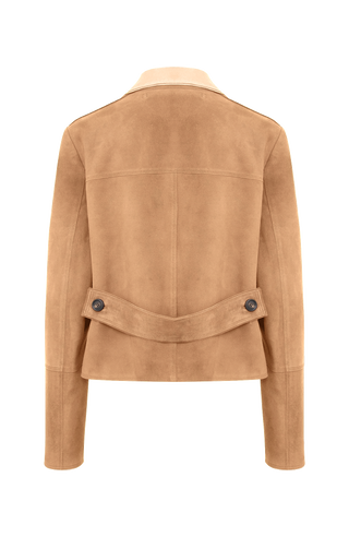 Kurzer Damen Lederblazer aus Veloursleder, Modell Lin-CV in honey (2690) –Rueckansicht