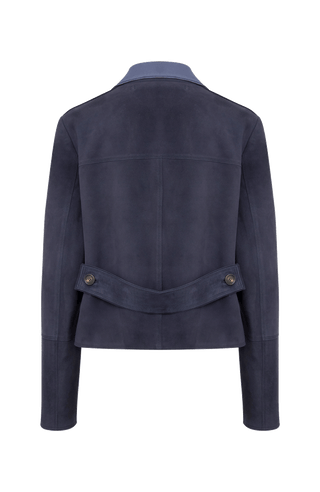Kurzer Damen Lederblazer aus Veloursleder, Modell Lin-CV in Midnight (1630) – Rueckansicht