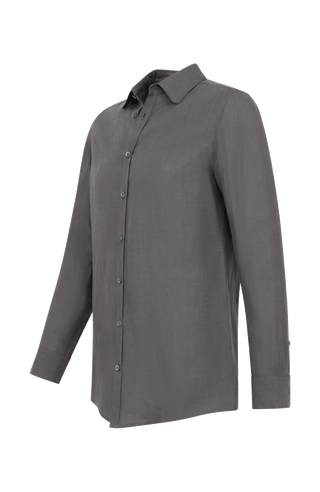 Leinenhemd für Herren, Modell Julian (Art. 643713) in grau, Seitenansicht auf weißem Hintergrund fotografiert