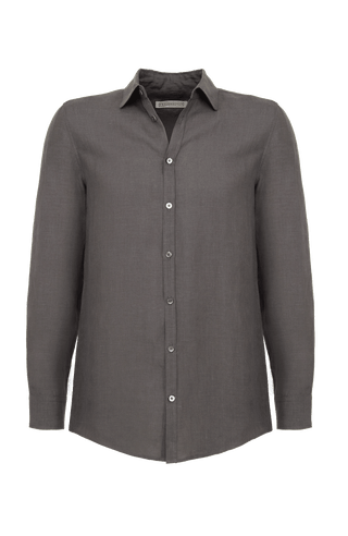 Leinenhemd für Herren, Modell Julian (Art. 643713) in grau, Vorderansicht auf weißem Hintergrund fotografiert