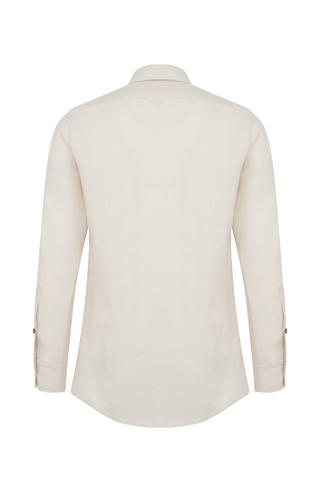 Leinenhemd für Herren, Modell Julian (Art. 643713) in beige, Rueckansicht auf weißem Hintergrund fotografiert