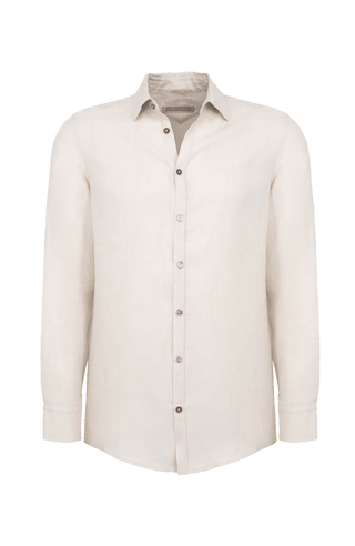 Leinenhemd für Herren, Modell Julian (Art. 643713) in beige, Vorderansicht auf weißem Hintergrund fotografiert