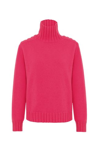 Strickpullover mit Rollkragen pink von vorne