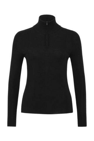 Damen Unterziehshirt Modell 713560 Jean-MV in Schwarz, Vorderansicht, aus feinster Merinowolle von Frauenschuh