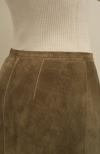Damenrock aus Veloursleder in Olivgrün – Modell Sophia-CV 622693, Model Detailansicht