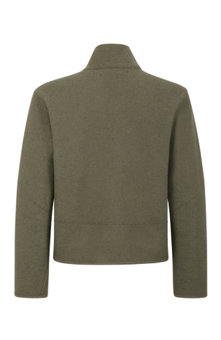 urz geschnittene Damen-Walkjacke von Frauenschuh, Modell 704129 Violet2.0-CW, Farbe 840 ivy, Rueckansicht – nachhaltig gefertigt aus mulesingfreier Schurwolle