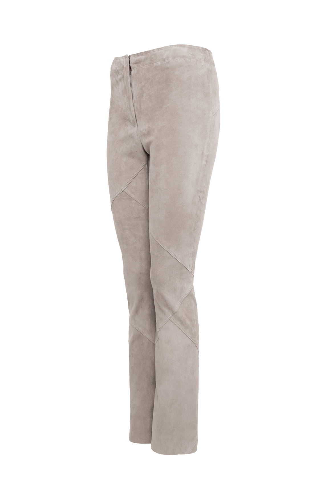 Lederhose Aurelia-VST aus Velours Stretch, gerade geschnitten, direkt am Körper anliegend, elastischer Gummibund, Zipper und Knopf an der Seite, offenkantige Nahtverarbeitung mit Patchwork-Design, leichtes Tragegefühl, Komfortnaht am Knie für optimale Bewegungsfreiheit. Farbe Beige (Farbe: sandstone).