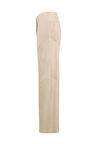 Ausgestellte beige Velourslederhose von der Seite