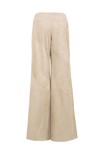 Ausgestellte beige Velourslederhose von hinten