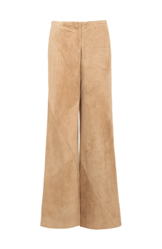 Ausgestellte karamel Velourslederhose von vorne 