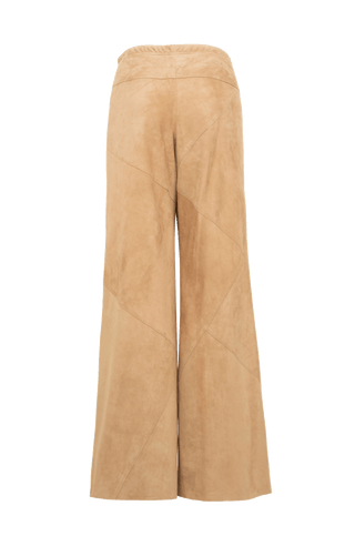 Ausgestellte karamel Velourslederhose von hinten