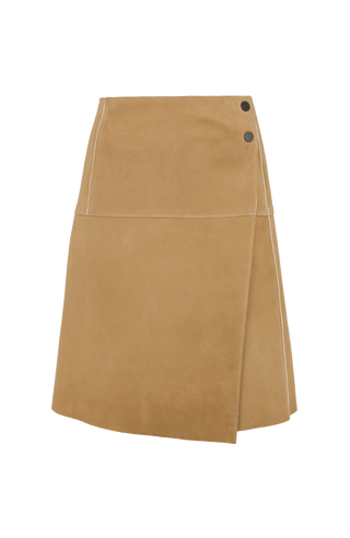 Karamel Lammleder Lederrock von vorne