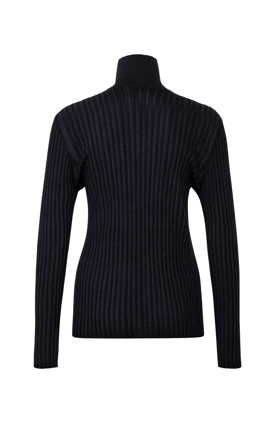 Lockerer Damen-Rollkragenpullover in Schwarz (Farbe 01-0 Black), Modell 533601 MarleenDyed-RB, aus weicher Baumwollmischung, zeigt das elegante Design und die feine Strickstruktur – vielseitig einsetzbar