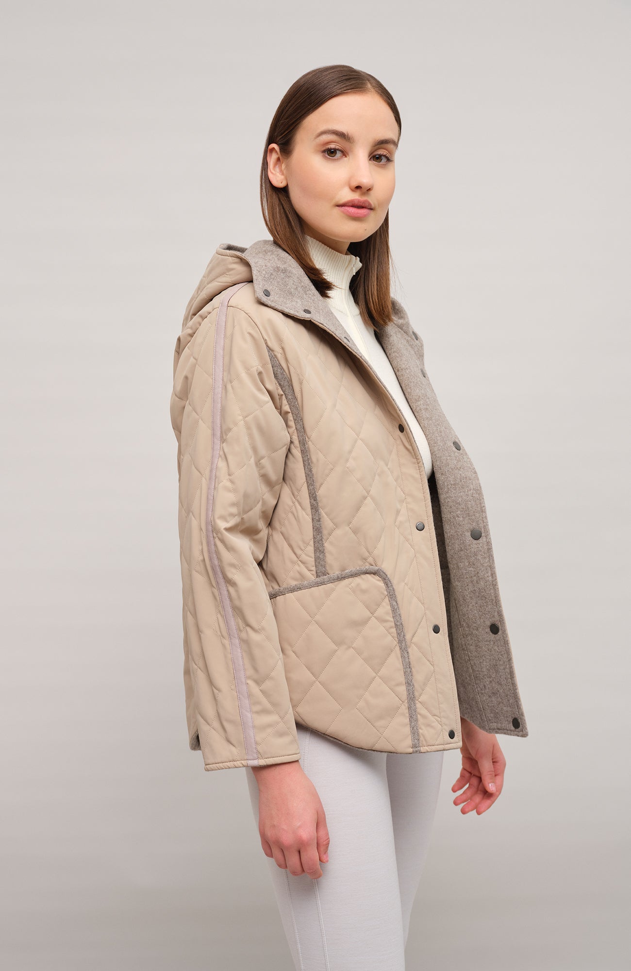 Jacke mit Kapuze aus Loden und Quilt - Joelle