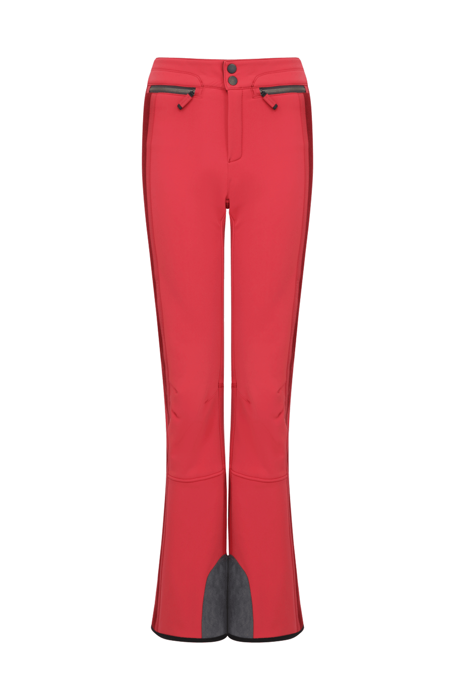 Performance Skihose SerafinaMulti-S aus Schöller Softshell, figurbetont mit leicht ausgestelltem Bein, Lodenstreifen an der Seite, zwei markante Taschen mit Zip, klassische Frauenschuh Features wie Kantenschutz aus Alcantara-Leder, Sicherheitsdruckknöpfe, Knieabnäher und Schneefang. Robustes, elastisches Material, wasser- und windabweisend, ideal zum Skifahren oder Schneewandern. In der Farbe Rot (Farbe: poppy)