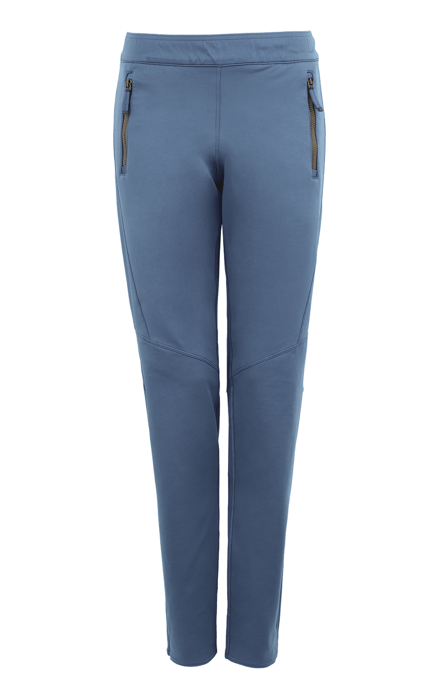 Vorderansicht der Damen-Stretchhose Clio-NP in Denim-Blau (Farbe 209-0 Denim) – sportlich-elegante Hose mit elastischem Bund und schmaler Passform, aus weichem Stretchmaterial, ideal für Freizeit und Alltag, perfekt für Frühling und Sommer