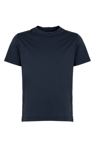 Basic Herren-Kurzarmshirt mit Rundhalsausschnitt in Dunkelblau (Farbe 163-0 Midnight), Vorderansicht – klassisches, kurzärmliges T-Shirt aus weichem Material, ideal für Alltag, Freizeit und als vielseitiges Basic