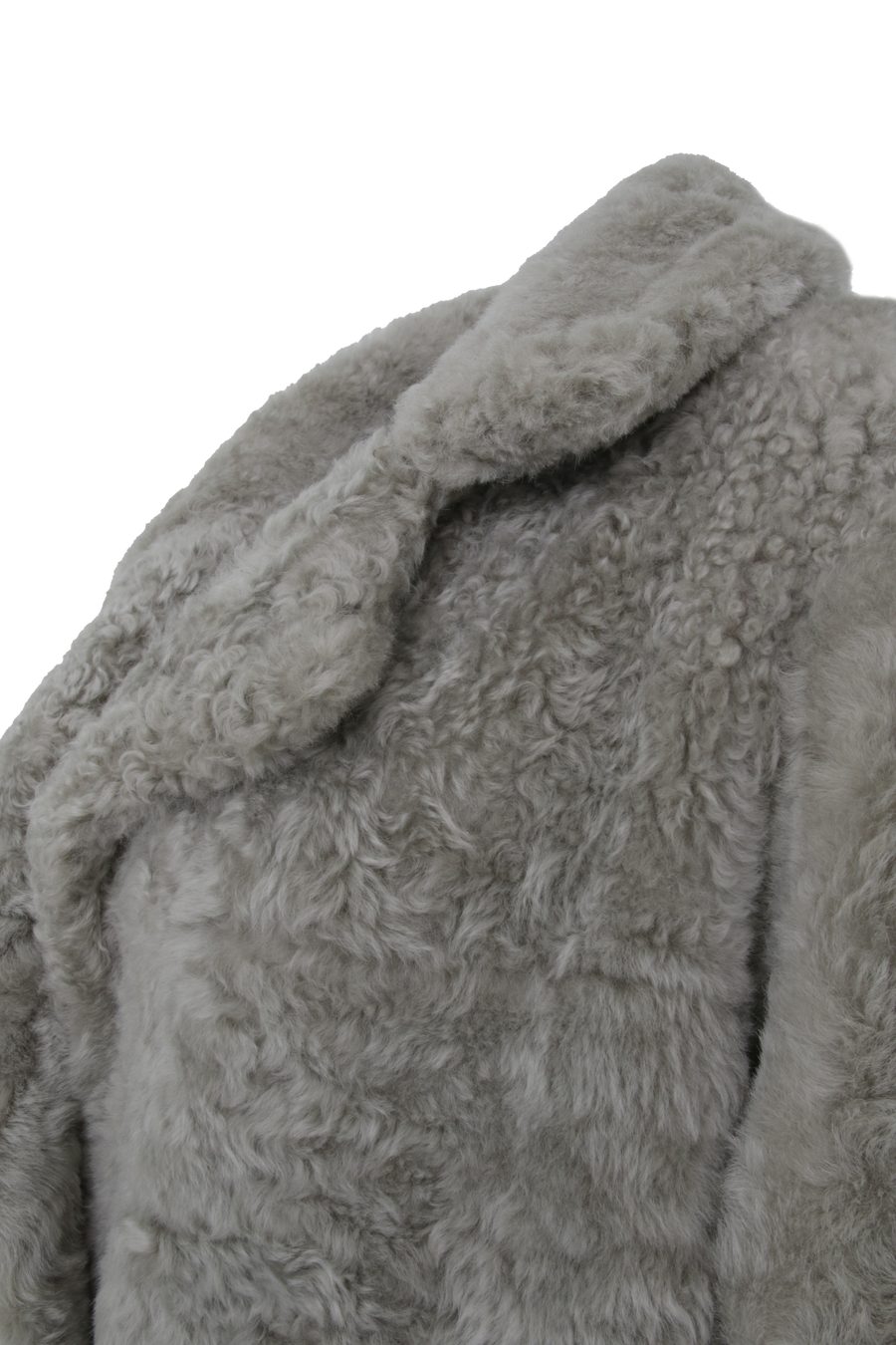 Bodenlanger Damen Lammfellmantel Modell 738393 Johanna Long LL in savanna , Detailansicht Fellseite, gerade Passform, wendbar mit Glattleder außen und lockigem Fell innen, Reverskragen