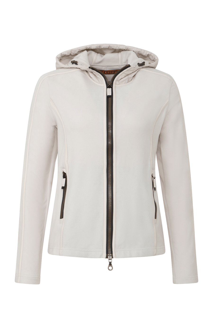 Damenjacke von Frauenschuh, Modell Rania-BF in Sandstone beige –  Vorderansicht, leichte Jacke für Frühling und Sommer, stilvoll und funktional für Alltag und Freizeit.