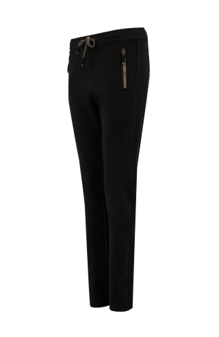 Frauenschuh Clio WP Wollhose für Damen in Schwarz (01-0),Seitenansicht der Stretchhose für Frühling und Sommer. Ideal für Freizeitaktivitäten und Sport, mit elastischem Bund zum Zubinden und praktischen Reißverschlusstaschen. Bietet einen modernen, sportlichen Look und hohen Tragekomfort