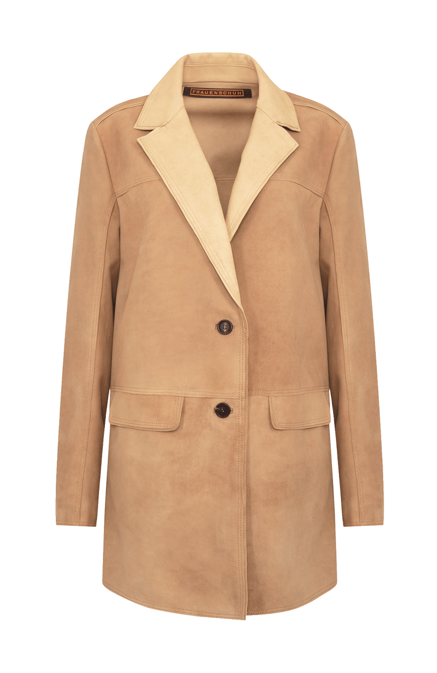 Damen-Halbmantel aus Veloursleder in Honiggelb – Modell Viona-CV 621693, Vorderansicht