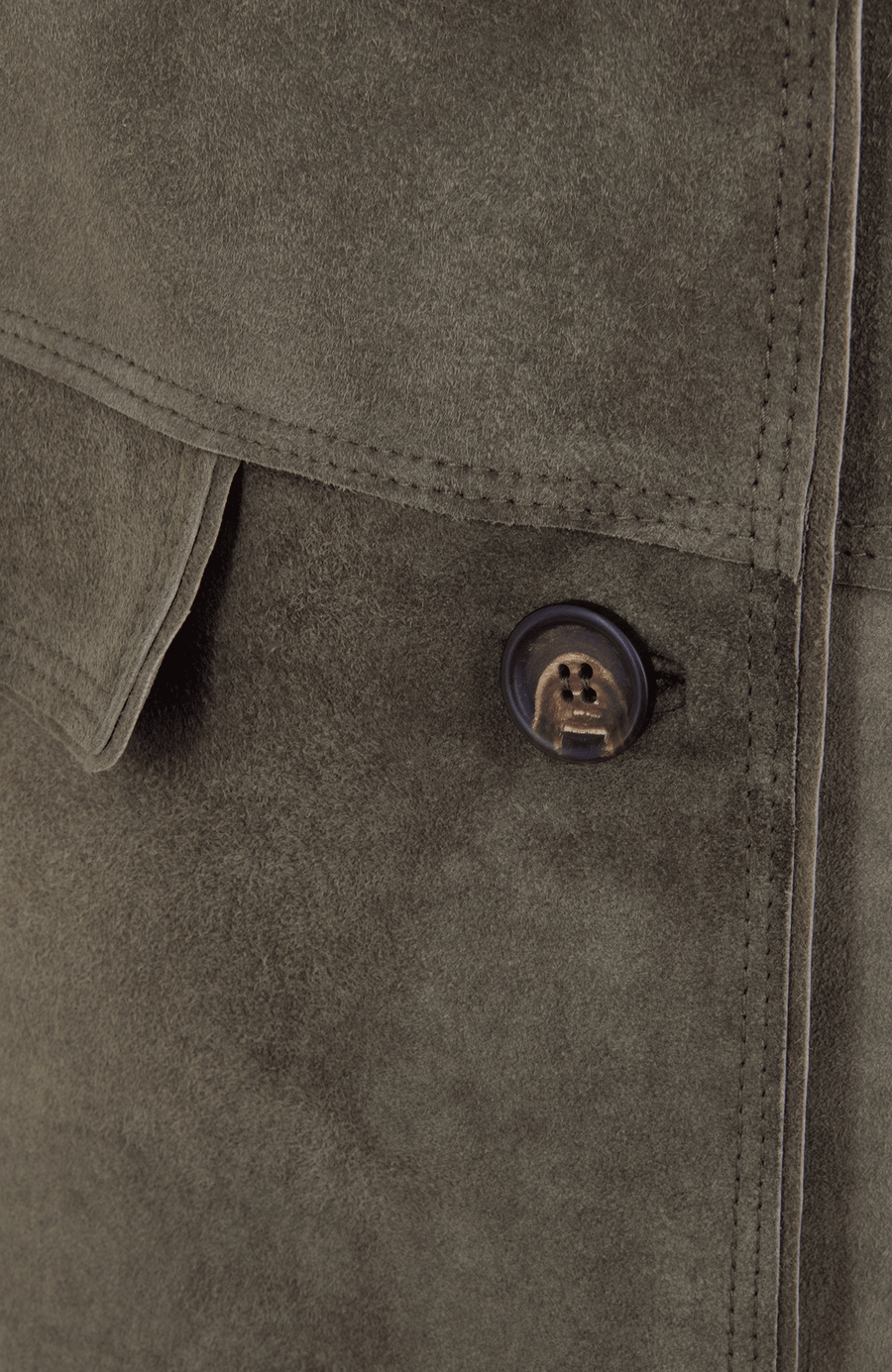 Damen-Halbmantel aus Veloursleder in Olivegrün – Modell Viona-CV 621693, Detailansicht