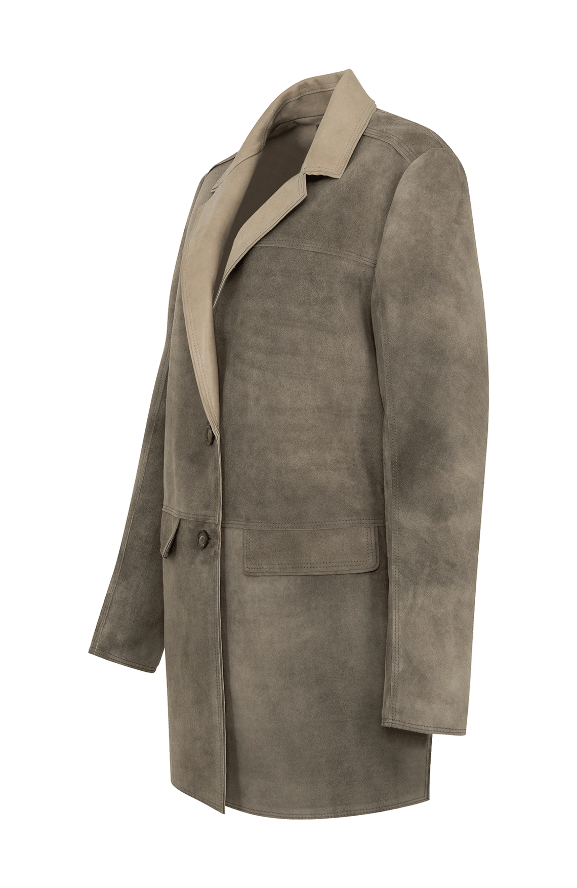 Damen-Halbmantel aus Veloursleder in Olivegrün – Modell Viona-CV 621693, Seitenansicht