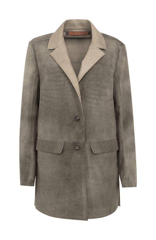 Damen-Halbmantel aus Veloursleder in Olivegrün – Modell Viona-CV 621693, Vorderansicht