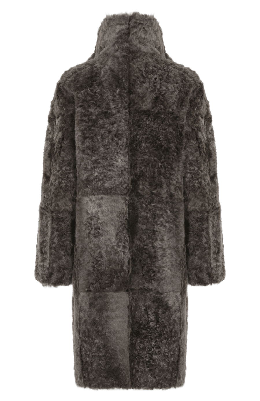 Damen Lammfellmantel Modell 733393 Johanna LL in mink, Rueckansicht, gerade Passform, wendbar mit Glattleder außen und lockigem Fell innen, Reverskragen