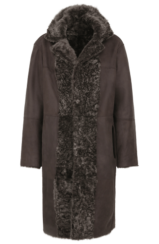 Damen Lammfellmantel Modell 733393 Johanna LL in mink, Vorderansicht, gerade Passform, wendbar mit Glattleder außen und lockigem Fell innen, Reverskragen