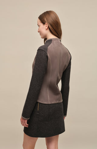 Damen Lederjacke JoyMulti-EL in Farbe Flintstone (1511) – Model Seitenansicht, hochwertiges Design von Frauenschuh