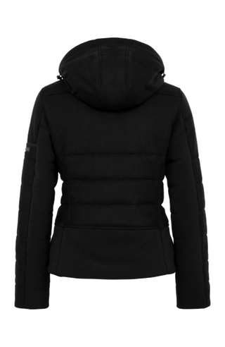 Rueckansicht der Damen Skijacke  Rosalie Multi-S in Farbe Schwarz von Frauenschuh – mit typischen Lodendetails, freigestelltes Produktbild, Made in Austria