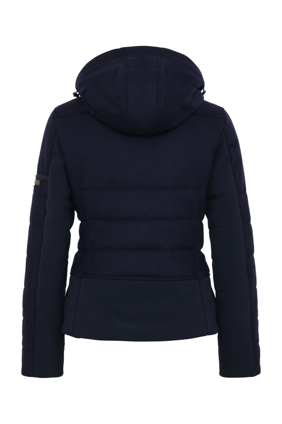 Rueckansicht der Damen Skijacke  Rosalie Multi-S in Farbe Dunkelblau von Frauenschuh – mit typischen Lodendetails, freigestelltes Produktbild, Made in Austria