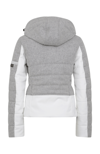 Rueckansicht der Damen Skijacke  Rosalie Multi-S in Farbe Cloud von Frauenschuh – mit typischen Lodendetails, freigestelltes Produktbild, Made in Austria