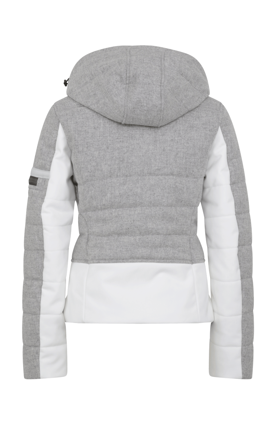 Rueckansicht der Damen Skijacke  Rosalie Multi-S in Farbe Cloud von Frauenschuh – mit typischen Lodendetails, freigestelltes Produktbild, Made in Austria