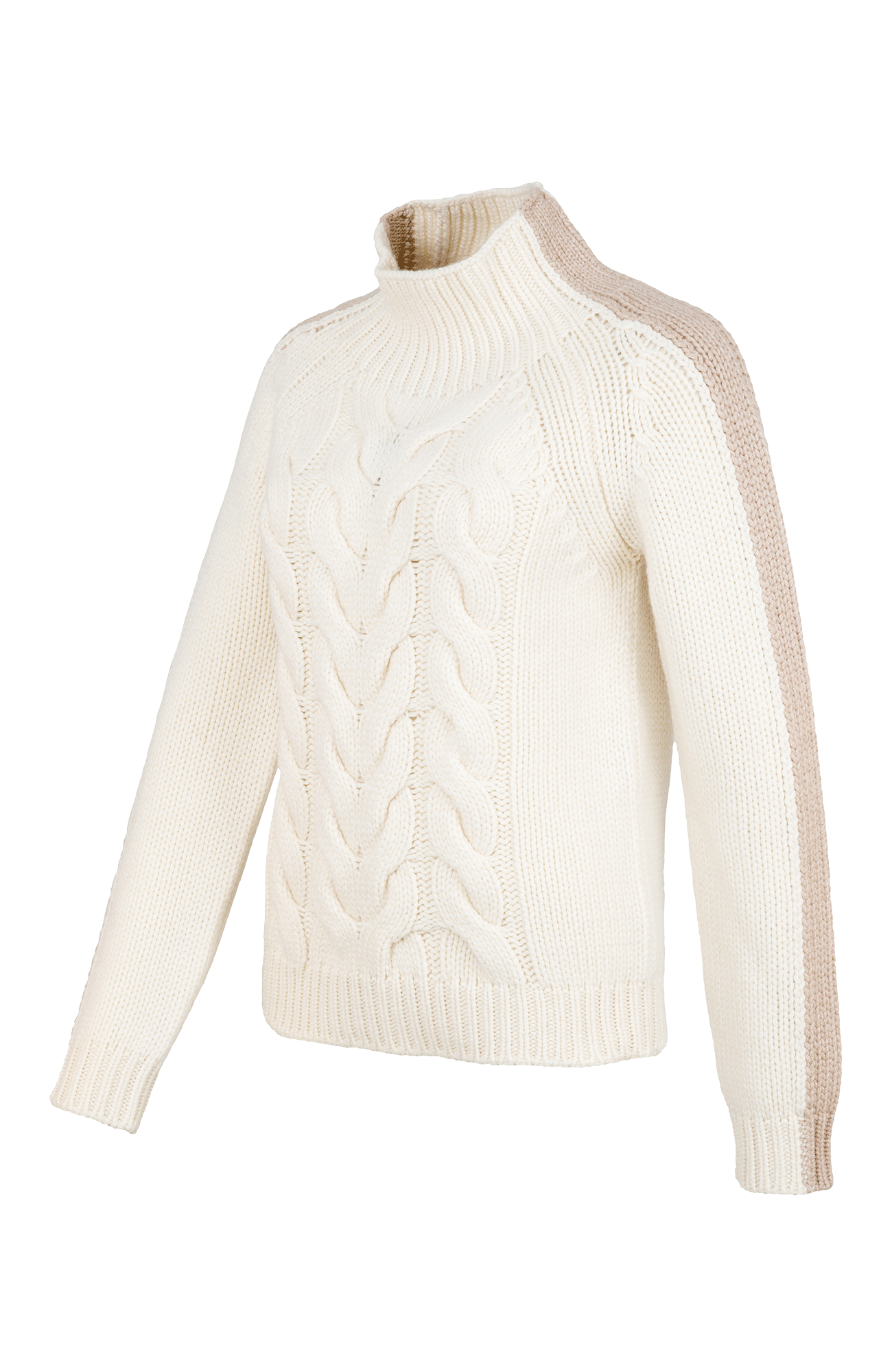 Damen-Strickpullover mit Zopfmuster in creme– Modell SaraCable-CWS 886541, Seitenansicht