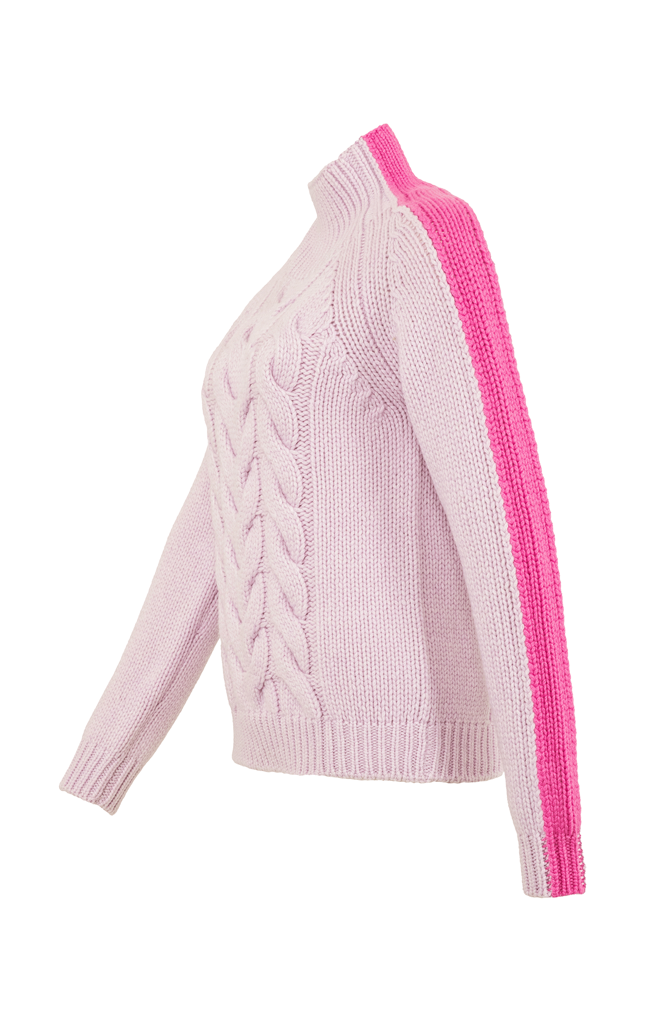 Damen-Strickpullover mit Zopfmuster in Rosé – Modell SaraCable-CWS 886541, Seitenansicht