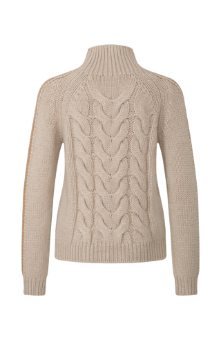 Damen-Strickpullover mit Zopfmuster in caramel– Modell SaraCable-CWS 886541, Rueckansicht