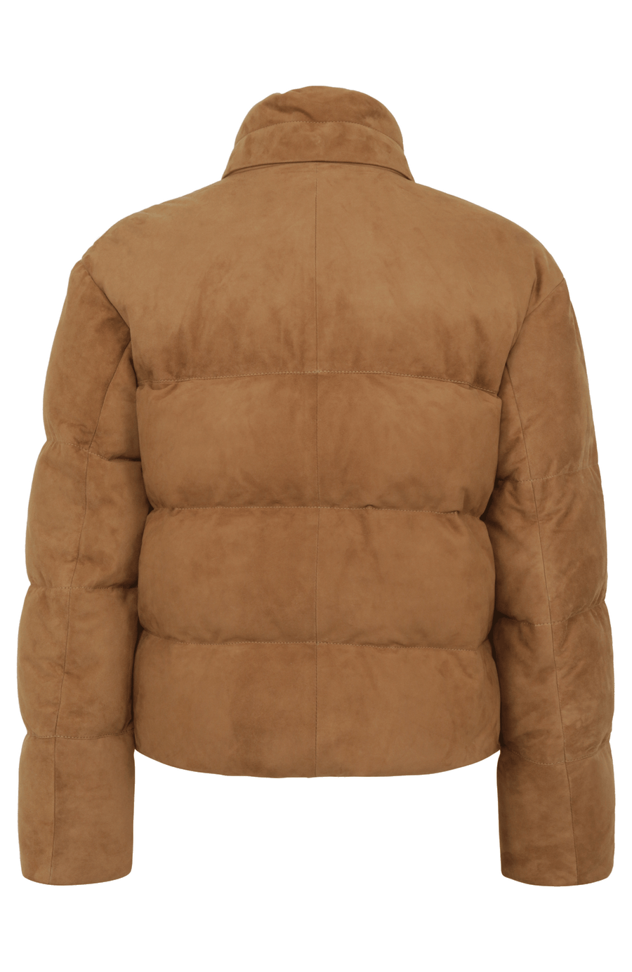 Daunenjacke aus Veloursleder von Frauenschuh Made in Italy Modell- Alpine CA in der Farbe cappuccino Rueckansicht