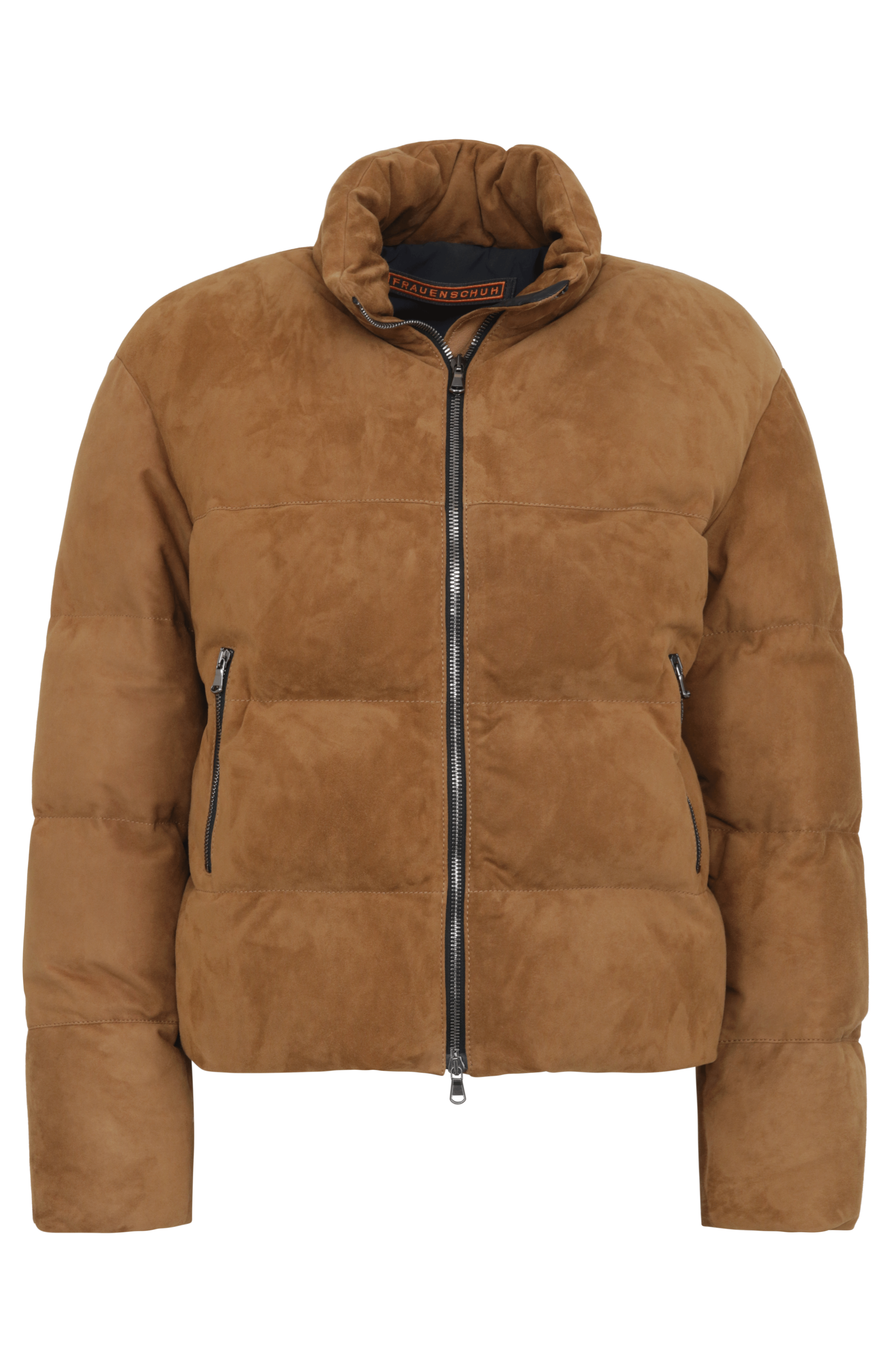 Wattierte Winterjacke aus Veloursleder für Damen – exklusiv warm