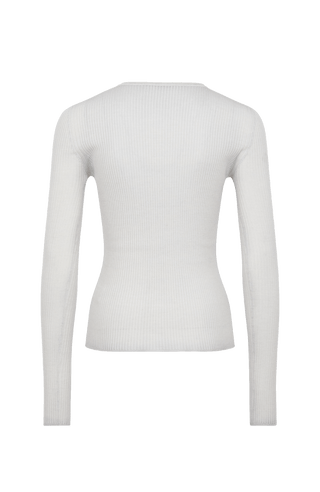 Eng anliegender Damen-Kaschmirpullover mit Rundhalsausschnitt in beige (Farbe: hbeige), Modell 640601 AvrilDyed-RB –Rueckansicht Freisteller Bild.