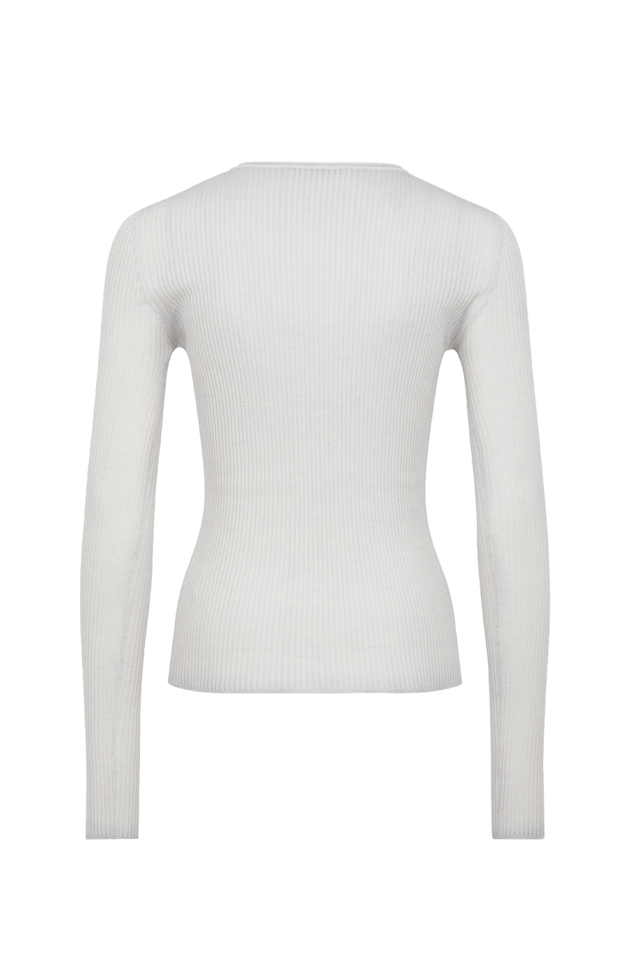 Eng anliegender Damen-Kaschmirpullover mit Rundhalsausschnitt in beige (Farbe: hbeige), Modell 640601 AvrilDyed-RB –Rueckansicht Freisteller Bild.