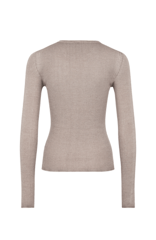 Eng anliegender Damen-Kaschmirpullover mit Rundhalsausschnitt in grün , Modell 640601 AvrilDyed-RB –Rueckansicht Freisteller.