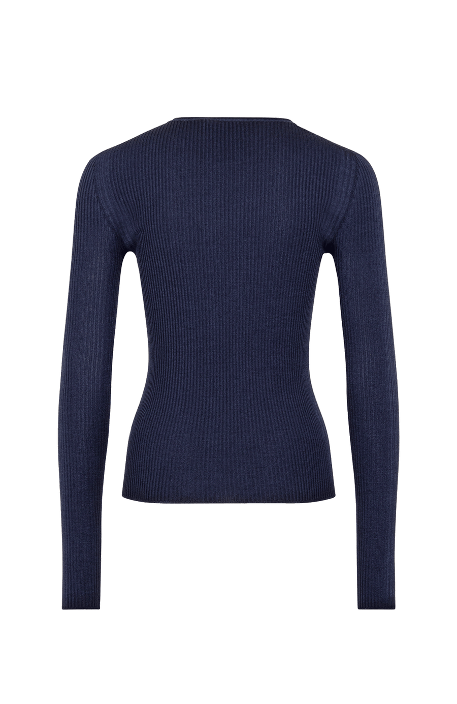Eng anliegender Damen-Kaschmirpullover mit Rundhalsausschnitt in Dunkelblau (Farbe: Midnight), Modell 640601 AvrilDyed-RB – Vorderansicht Freisteller.